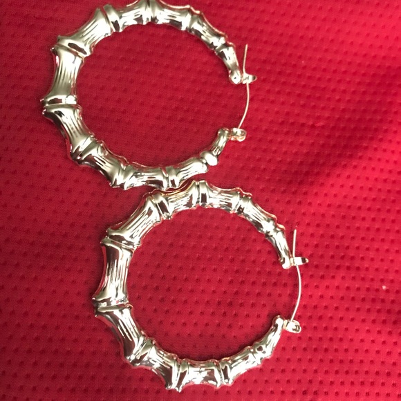 Yellow Gold Bamboo Hoops 2" - Picture 3 of 3